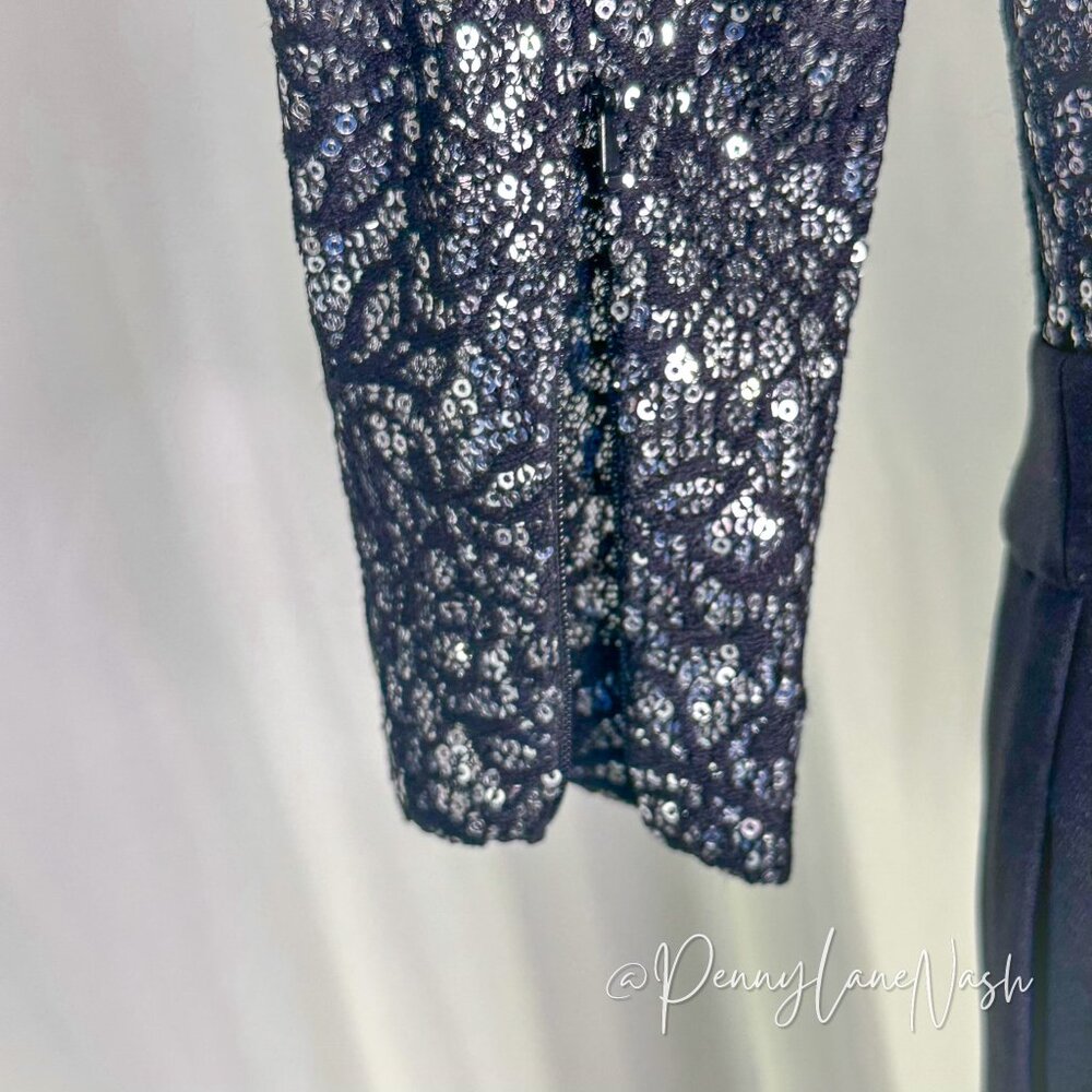 Michael Kors Metallic Sequined Lace Tuxedo Jumpsuit - Picture 11 of 13